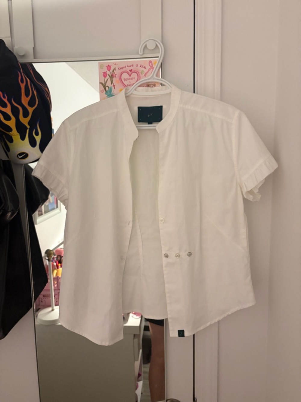 White Short-Sleeve Button Front Blouse